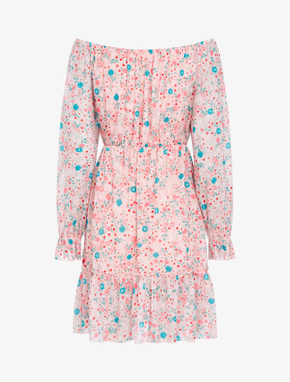 Robe fleurie à col bardot - rose - 2