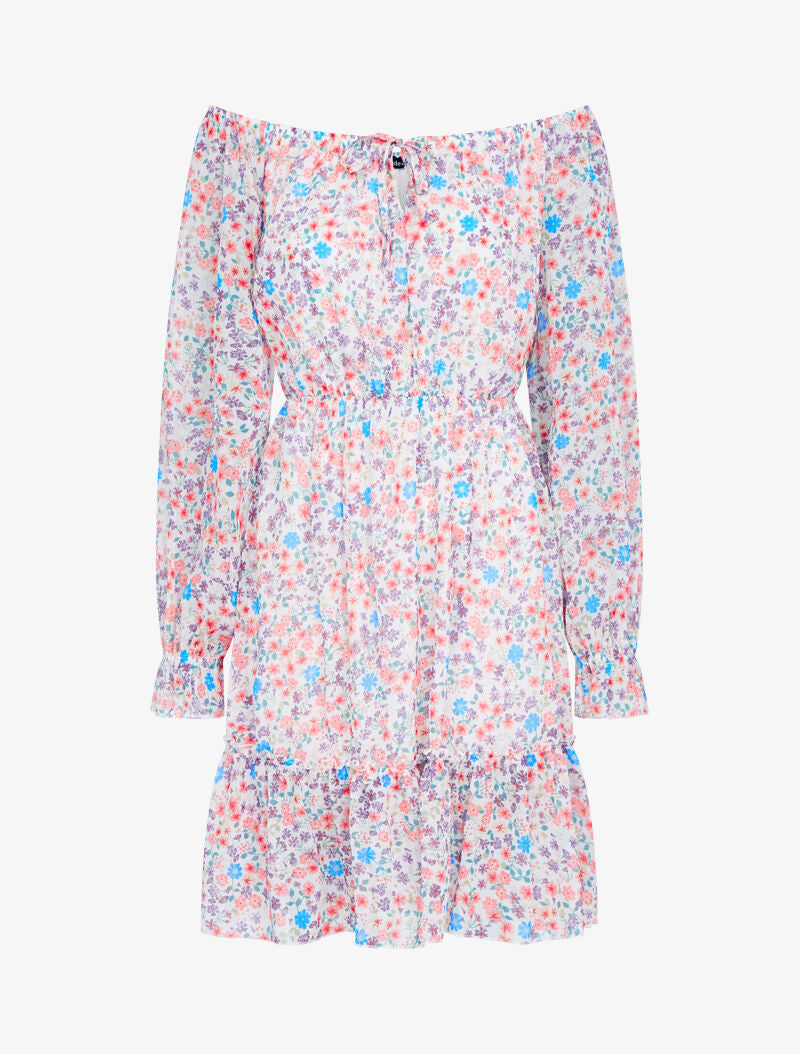 Robe fleurie à col bardot - ecru - 1