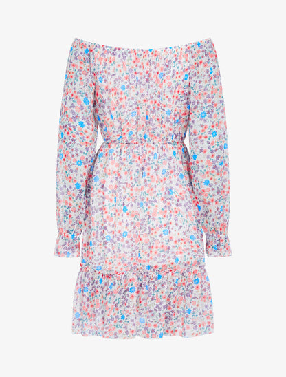 Robe fleurie à col bardot - ecru - 2