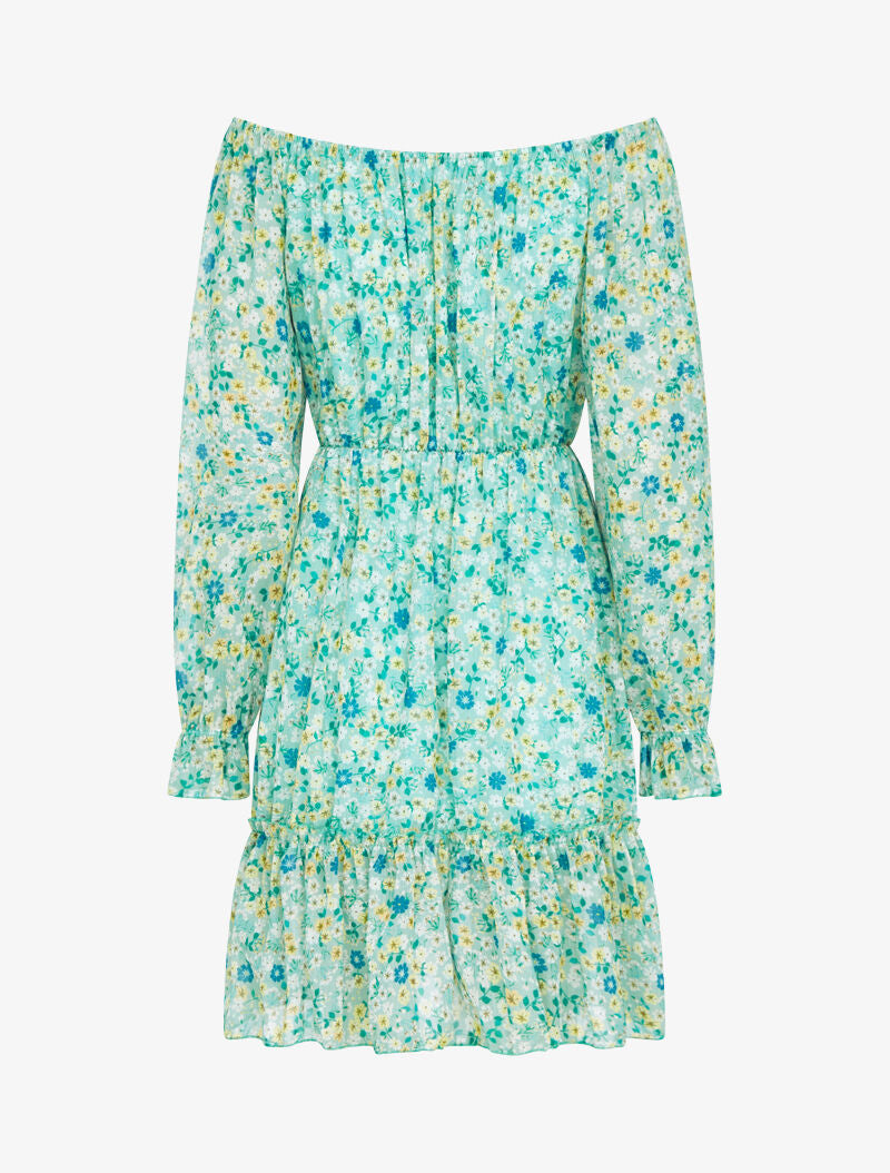 Robe fleurie à col bardot - vert d&