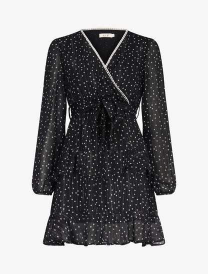 Robe courte à volants superposés imprimé pois - noir - 1