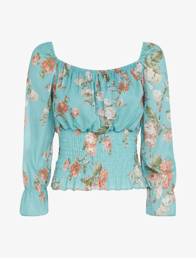 Crop top irisé à imprimé floral - turquoise - 3