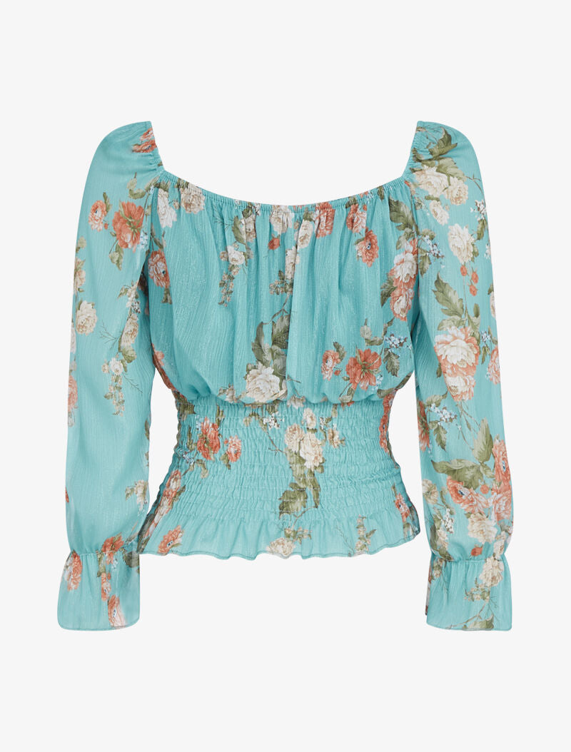 Crop top irisé à imprimé floral - turquoise - 2