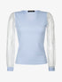 Top uni à manches en tulle - bleu ciel - 1