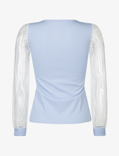 Top uni à manches en tulle - bleu ciel - 2