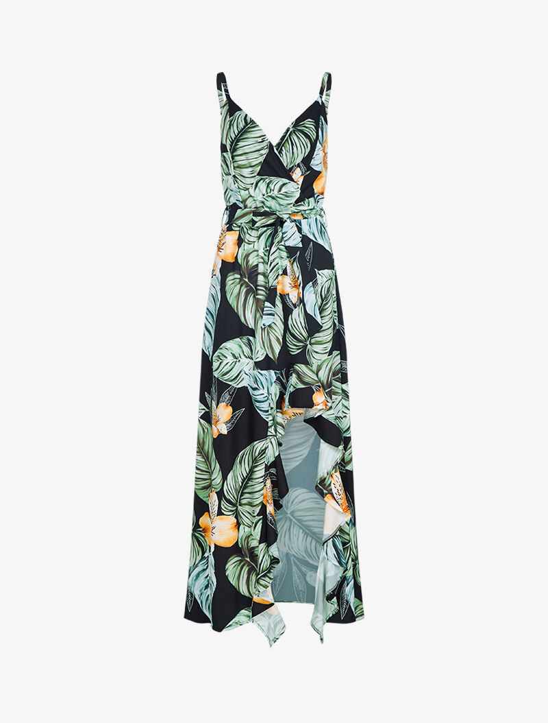 Robe imprimée à côté fendu - noir - 1