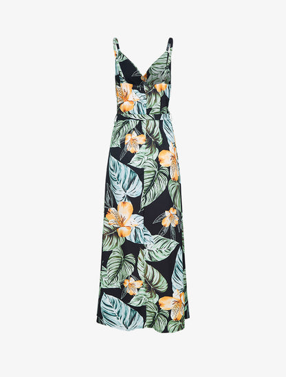 Robe imprimée à côté fendu - noir - 2