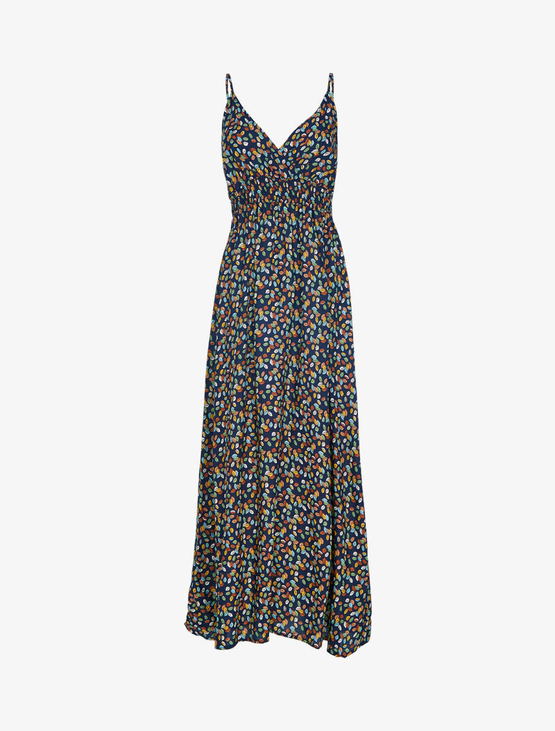 Robe à imprimé petites feuilles colorées - marine - 1