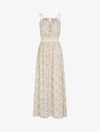 Robe à imprimé floral et crochet - beige - 1