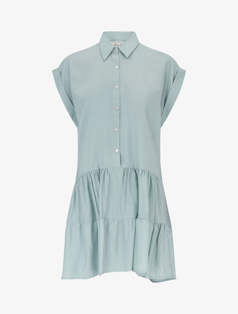 Robe courte coupe carrée style chemise - bleu ciel - 3