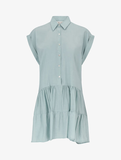 Robe courte coupe carrée style chemise - bleu ciel - 3