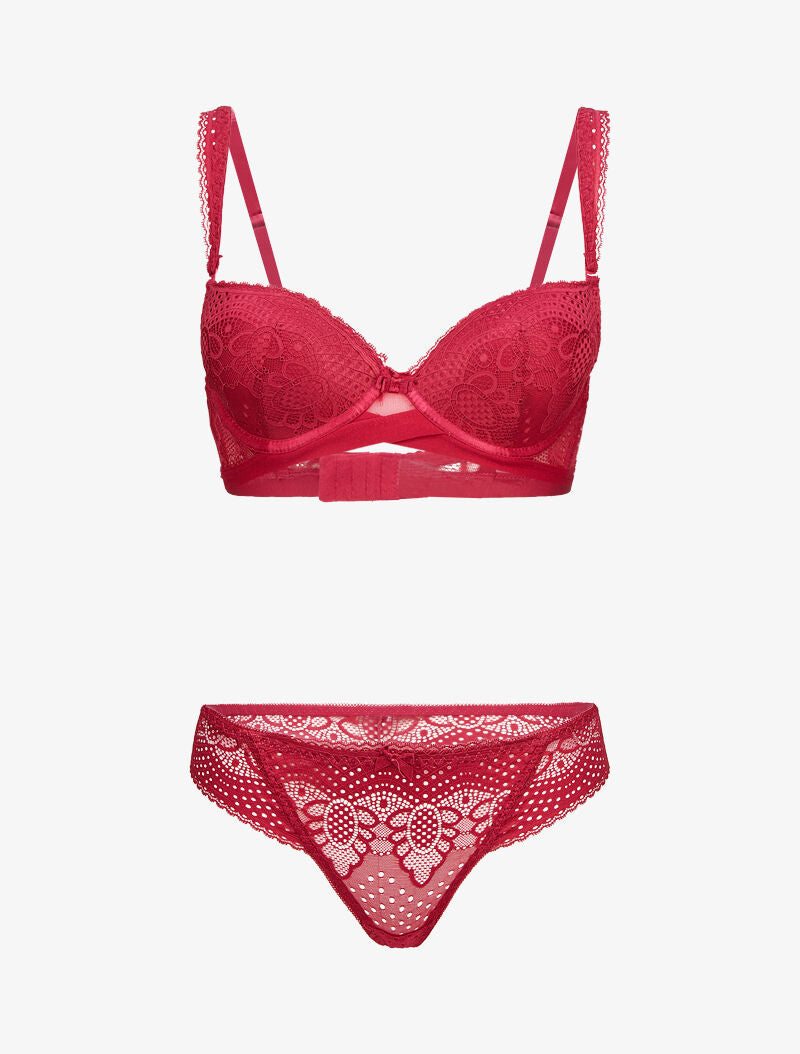 Ensembles à bretelles à bords dentelle - cerise - 3