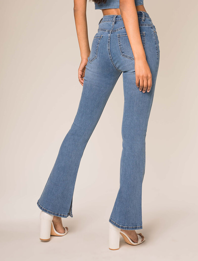 Jean coupe flare à bords fendus - bleu denim - 2