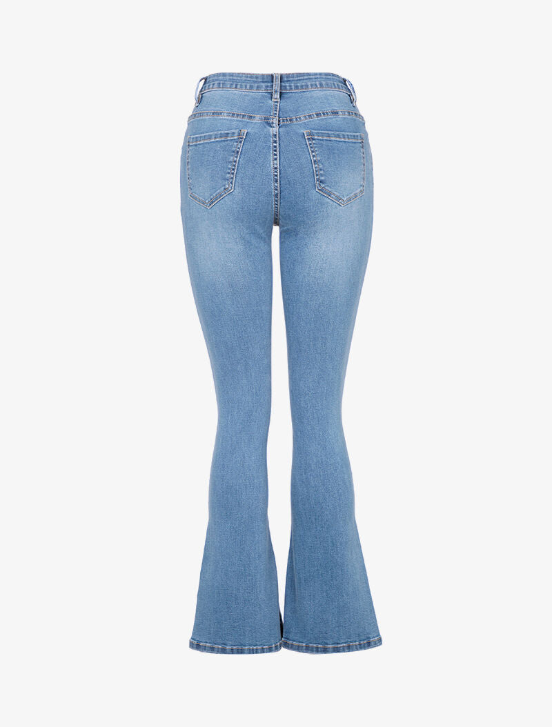 Jean coupe flare à bords fendus - bleu denim - 4