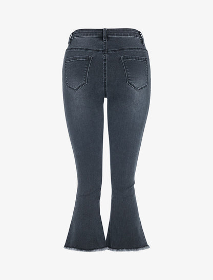Jean 7/8 évasé effiloché - anthracite
