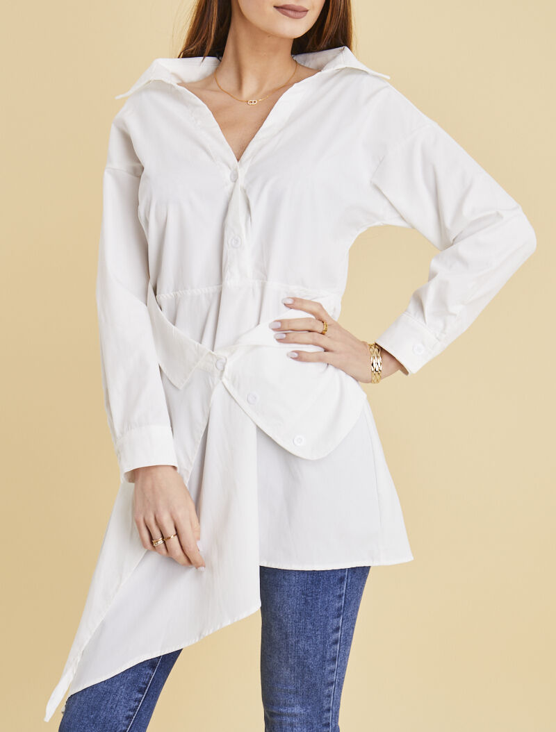 Tunique style chemise à pans stylisés - blanc - 1