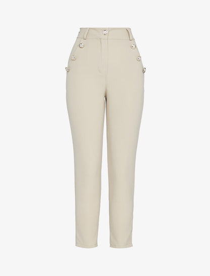 Pantalon 7/8 à boutons décoratifs - beige