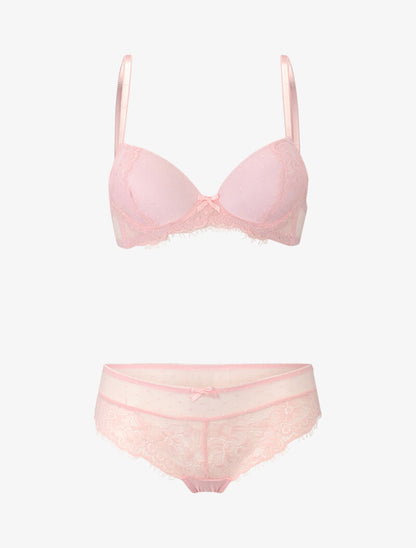 Ensemble à pois et à dentelle - rose - 3