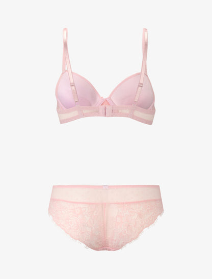 Ensemble à pois et à dentelle - rose - 2