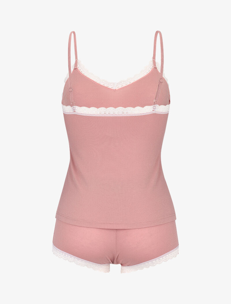 Ensemble caraco et shorty côtelés - rose - 2