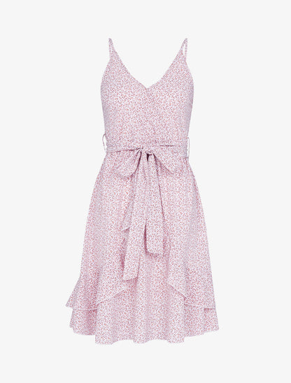 Robe effet cache coeur et à volants - rose - 1