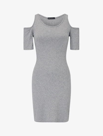 Robe côtelée à épaules nues - gris clair - 1