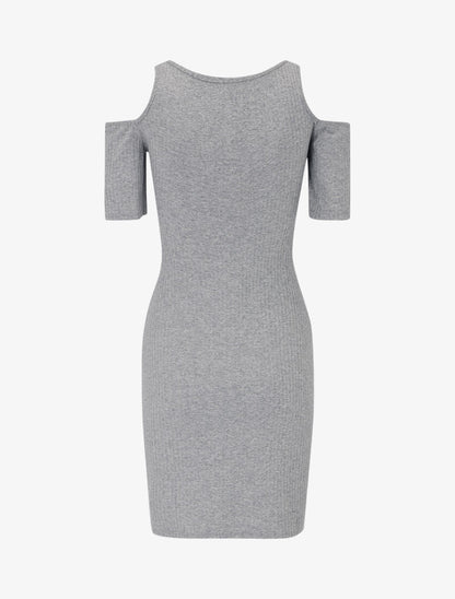 Robe côtelée à épaules nues - gris clair - 2