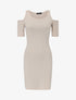 Robe côtelée à épaules nues - beige - 3