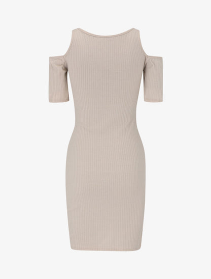 Robe côtelée à épaules nues - beige - 2