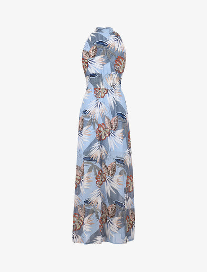 Robe longue ajourée à imprimés - bleu ciel - 4