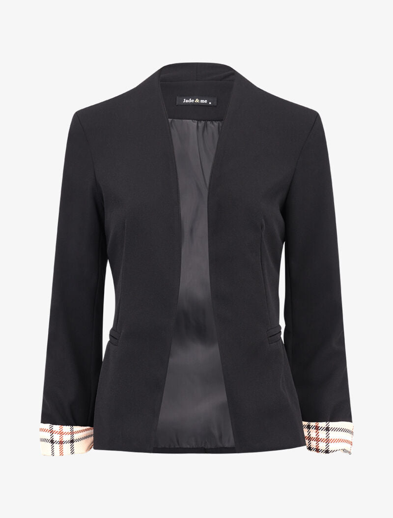 Blazer à revers imprimé tartan - noir - 1