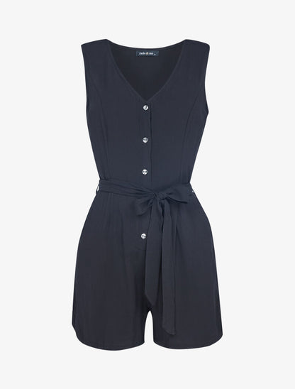 Combishort fluide à boutonnière argentée - noir - 2