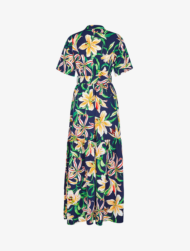Robe longue imprimé fleurs de lys - marine - 3