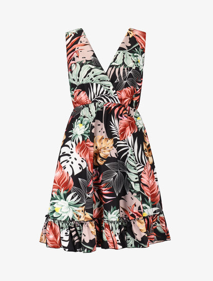 Robe cache coeur imprimée et volantée - noir - 2