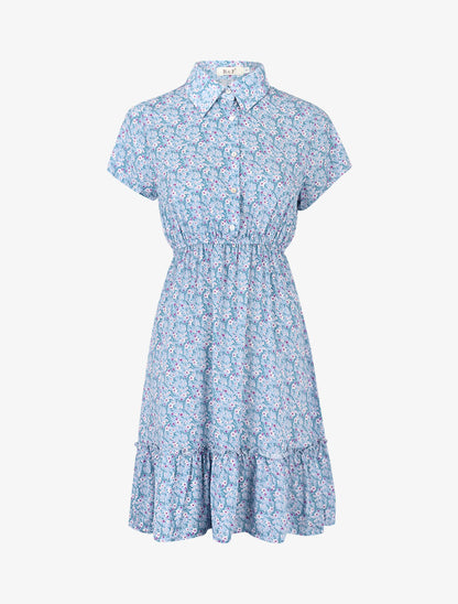 Robe printanière à col à pied et buste boutonné - bleu clair - 2