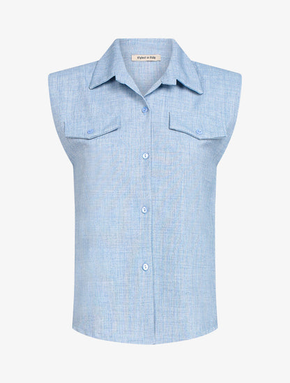Top style chemise à épaulettes - bleu ciel - 2