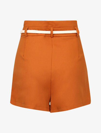 Short basique à taille haute paper bag - orange - 4