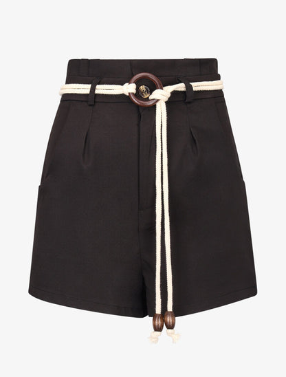 Short basique à taille haute paper bag - noir - 3