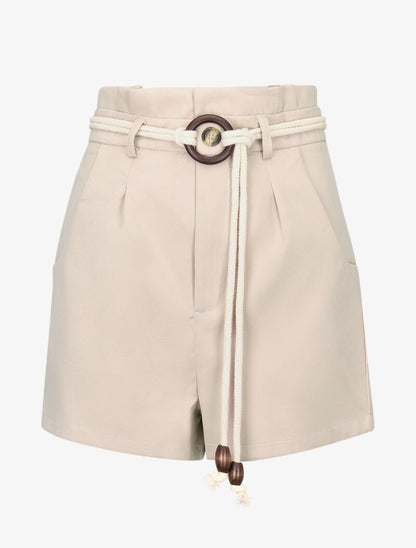 Short basique à taille haute paper bag - beige - 3