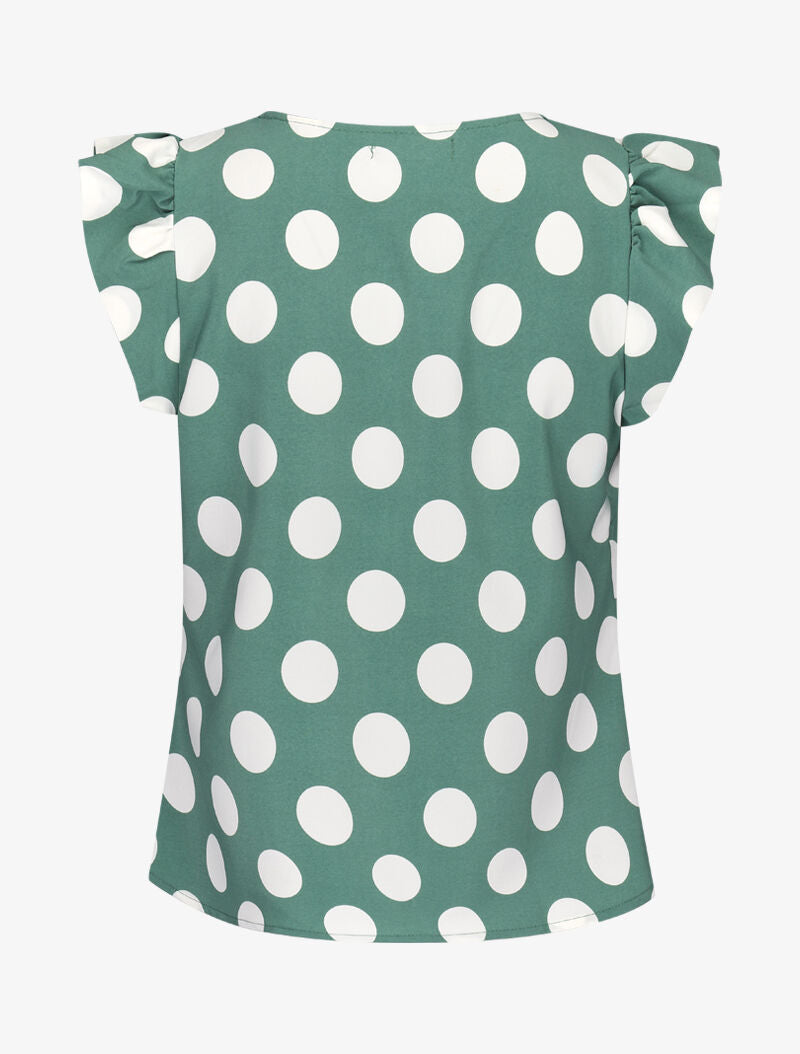 Blouse à pois à mancherons volantés - vert - 2