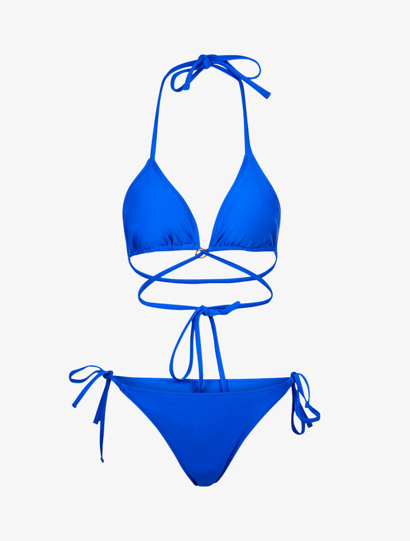 Bikini satiné avec lien à nouer - bleu électrique - 1