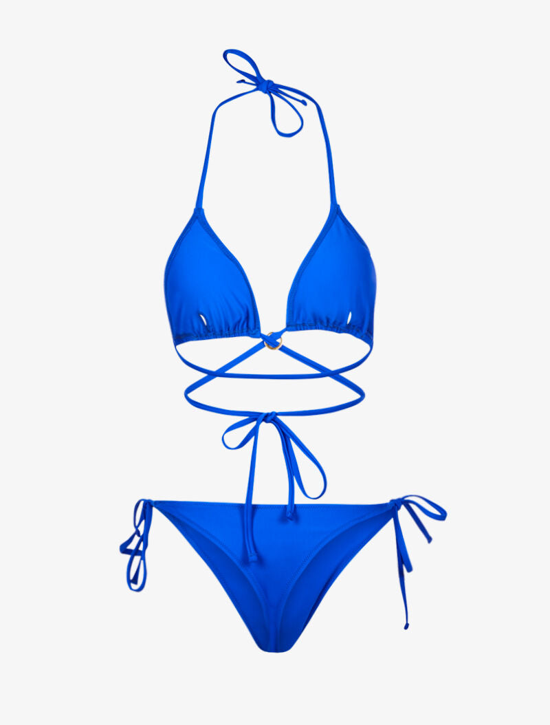 Bikini satiné avec lien à nouer - bleu électrique - 2