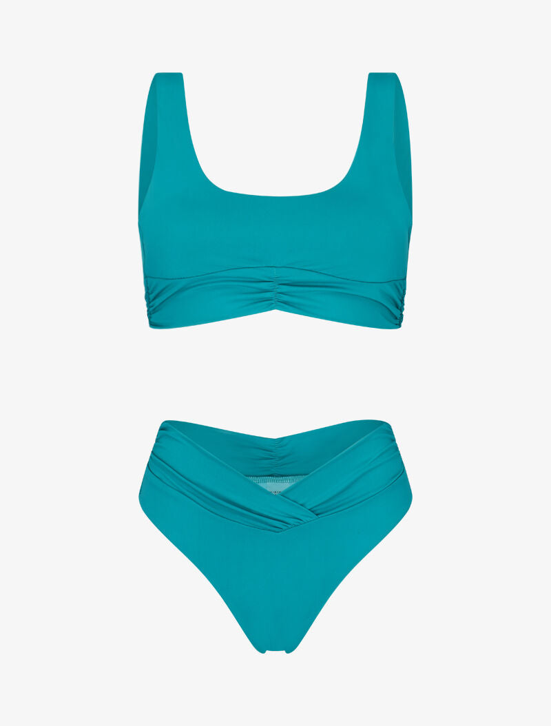 Bikini brassière à effet plissé - turquoise - 1