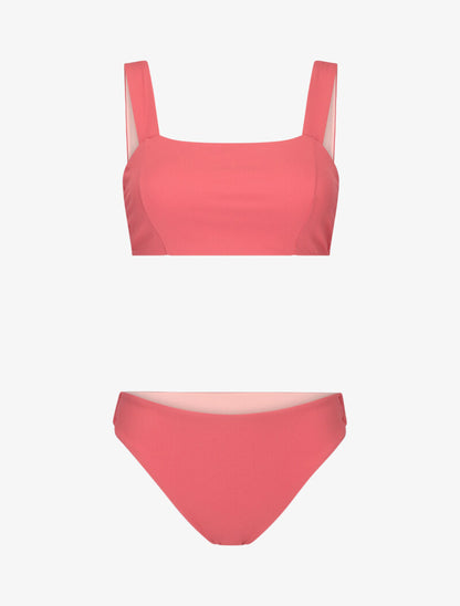 Bikini bandeau côtelé - rose - 1