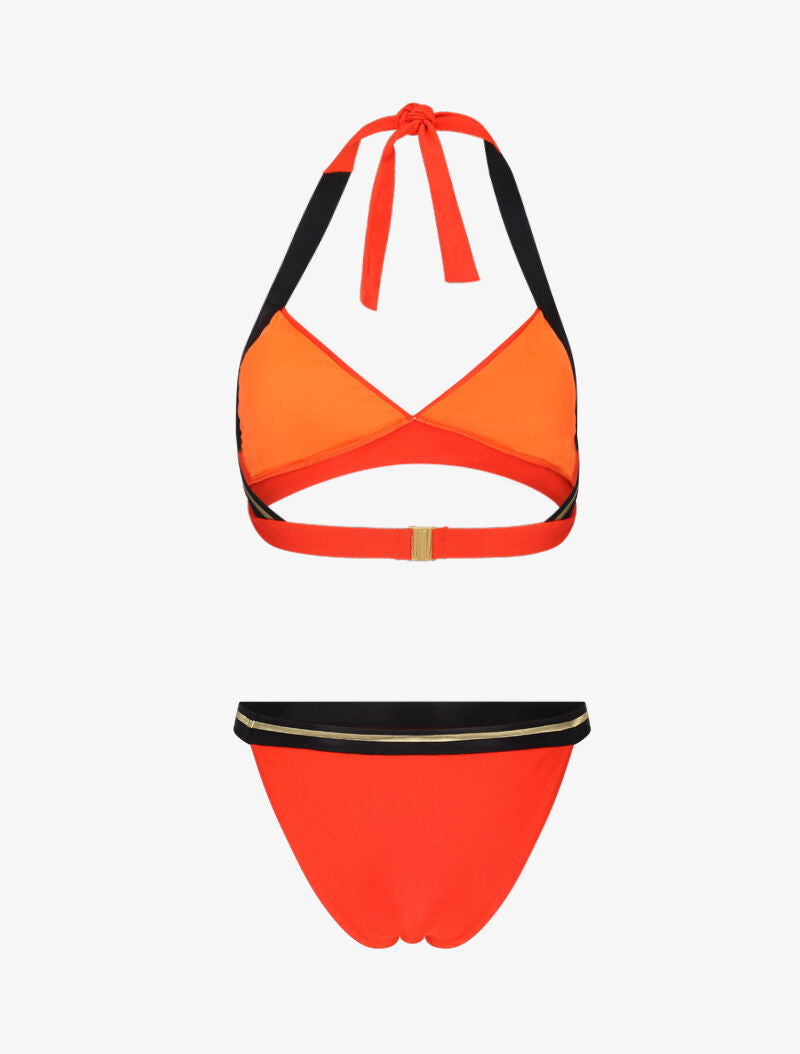Bikini triangle à bandes dorées - orange - 2