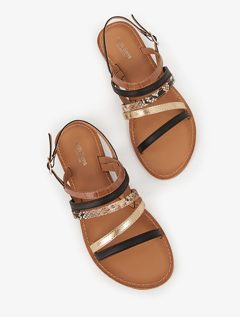 Nu-pieds multi brides à imprimé animal - noir - 1