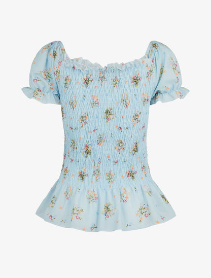 Top élastiqué à encolure coeur - bleu clair - 3