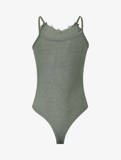 Body basique à col V dentelle - kaki - 3