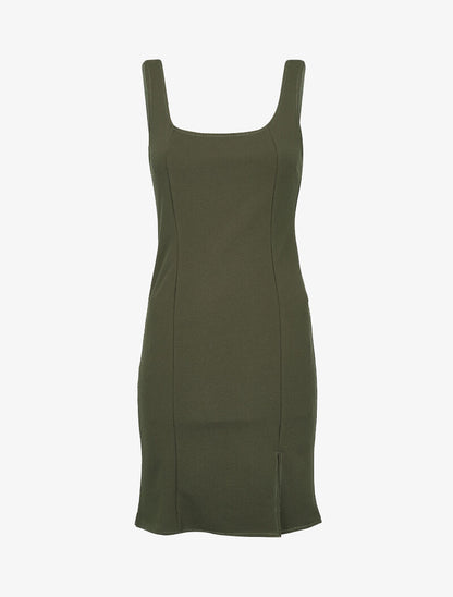 Robe basique à bord fendu - kaki - 1