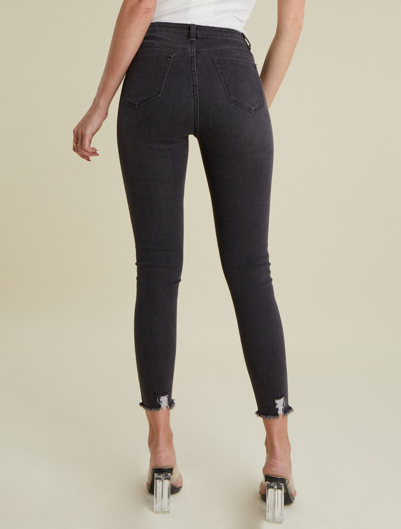 Jean skinny 7/8 effet destroy - anthracite